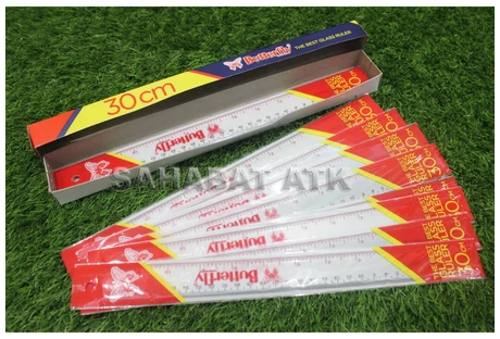 Penggaris Plastik Transparan 30 cm BUTTERFLY GARISAN 30 CM